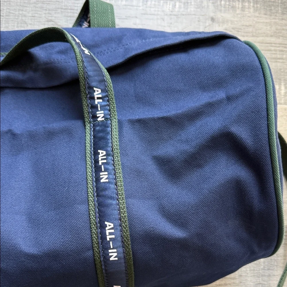 Navy and Green Men's Duffel Bag